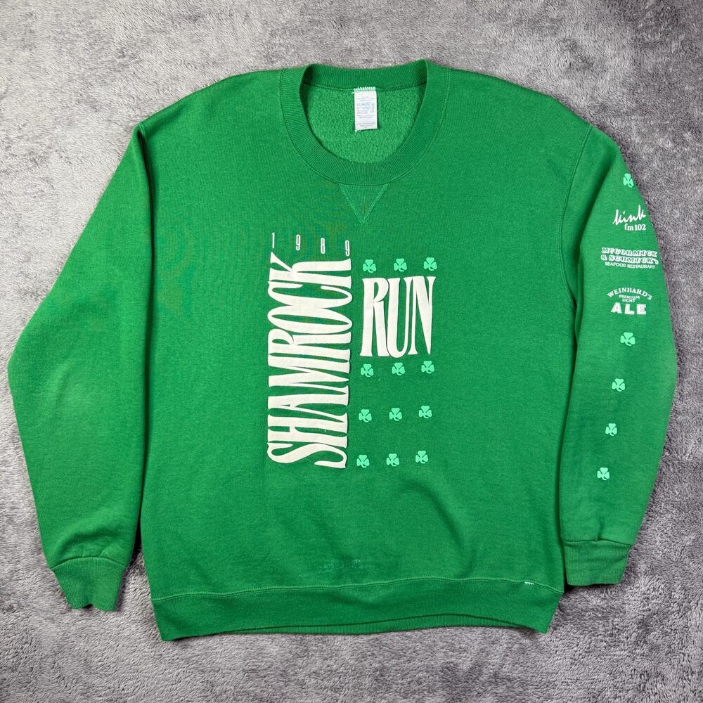 Vintage 80s Shamrock Run Sweatshirt Portland OR Adult XL Crew Neck Kink FM Green